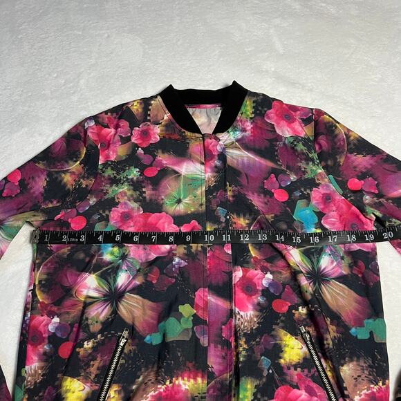 Women's Full Zip Floral Print Lightweight Bomber Jacket Size M Rave Colorful - Picture 7 of 9